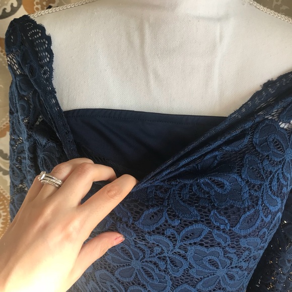 Navy long sleeve lace, off the shoulder dress - Picture 5 of 5